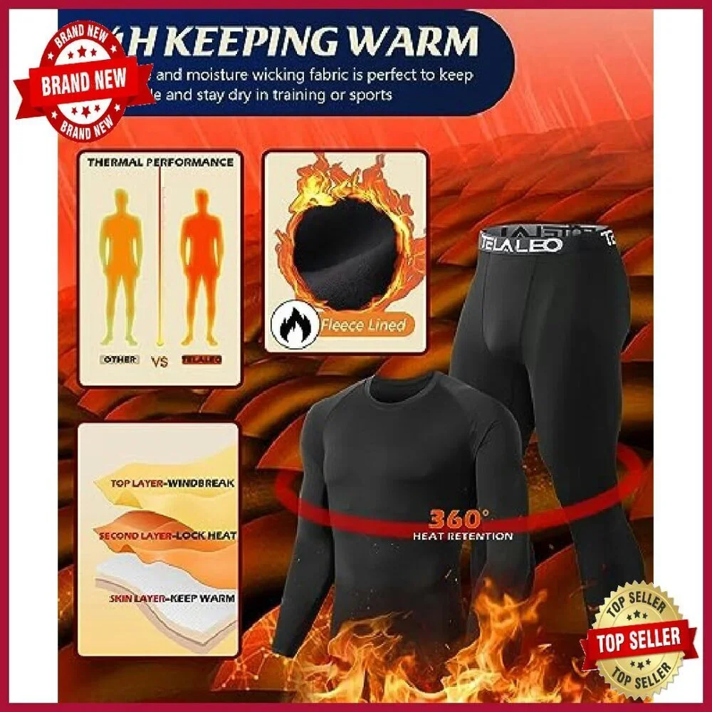 Men's Thermal Underwear Set Fleece Lined Long Johns Base Layer Shirts Pants